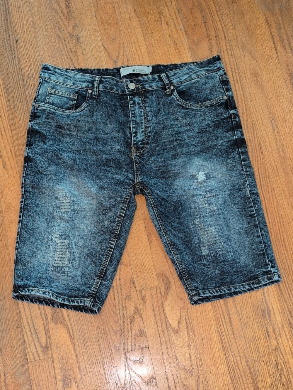 Men's Distressed Black Denim Jean Shorts - Classic Five-Pocket Style
